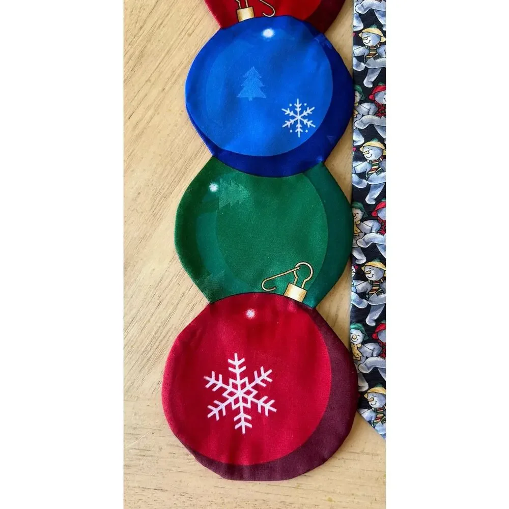 VTG Holiday Christmas Silk Ties Santa Snowmen Ornaments Red Green Necktie Lot 3